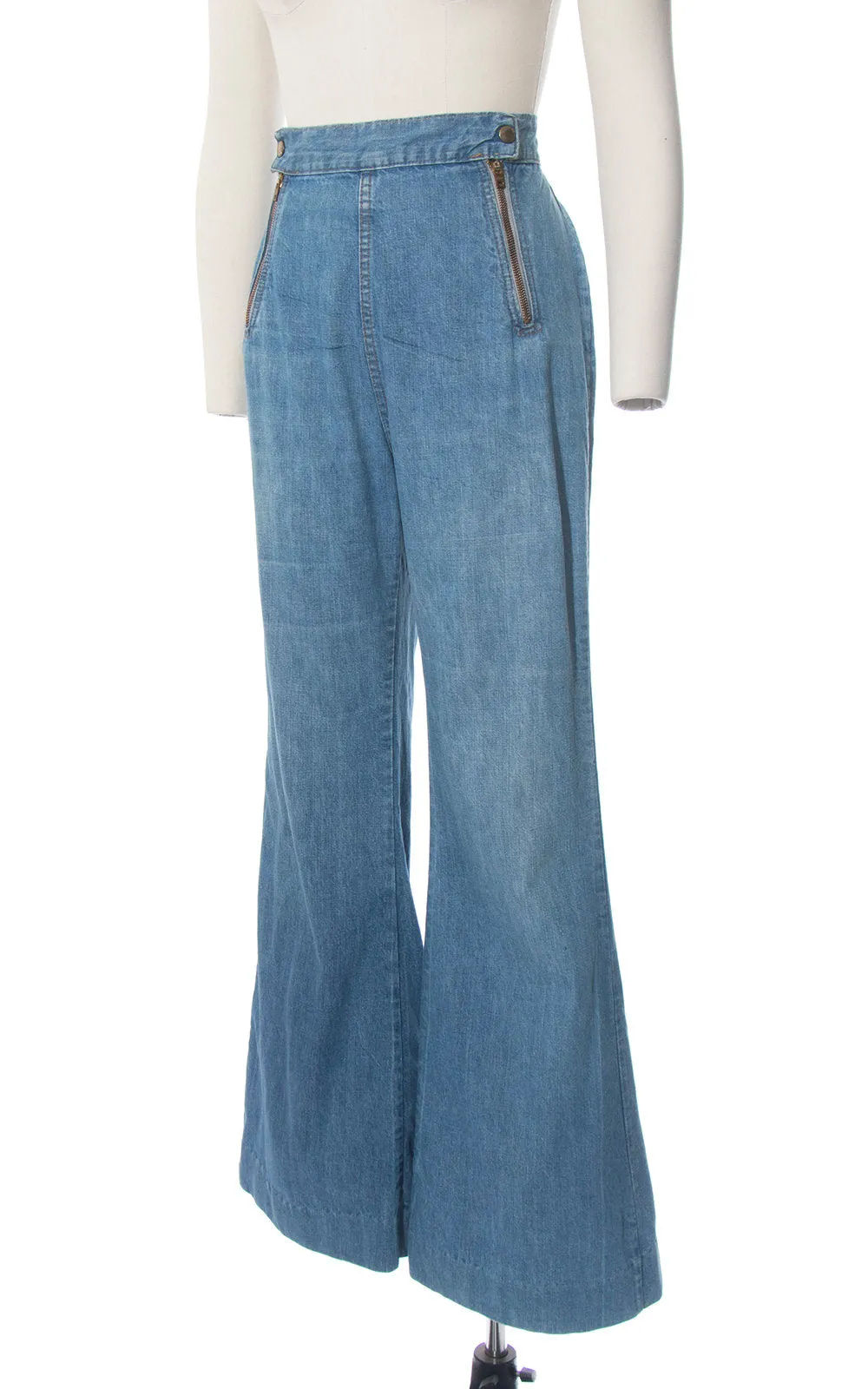 1970s Double Zippered Denim Bell Bottoms | medium