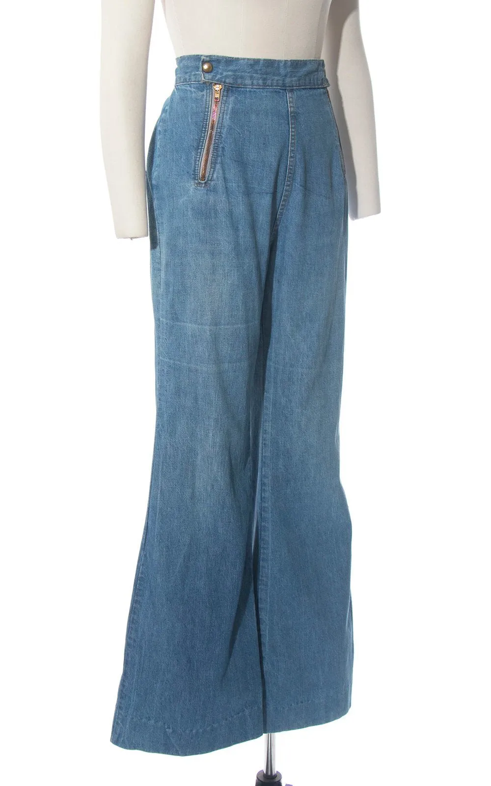 1970s Double Zippered Denim Bell Bottoms | medium
