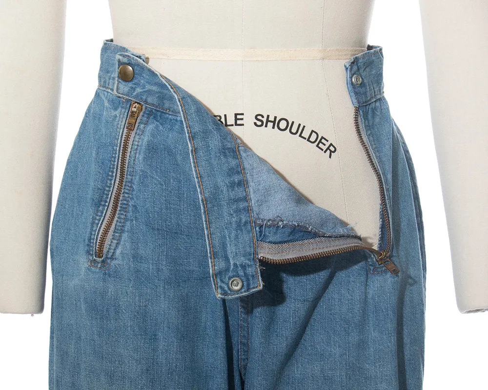 1970s Double Zippered Denim Bell Bottoms | medium