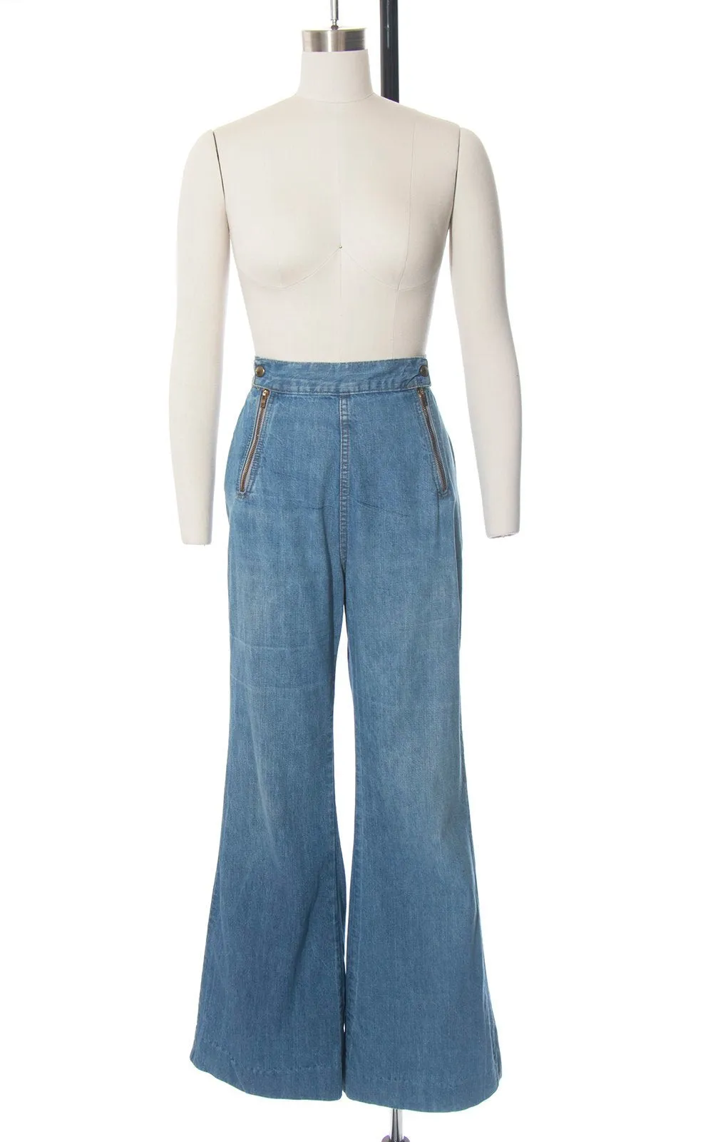 1970s Double Zippered Denim Bell Bottoms | medium
