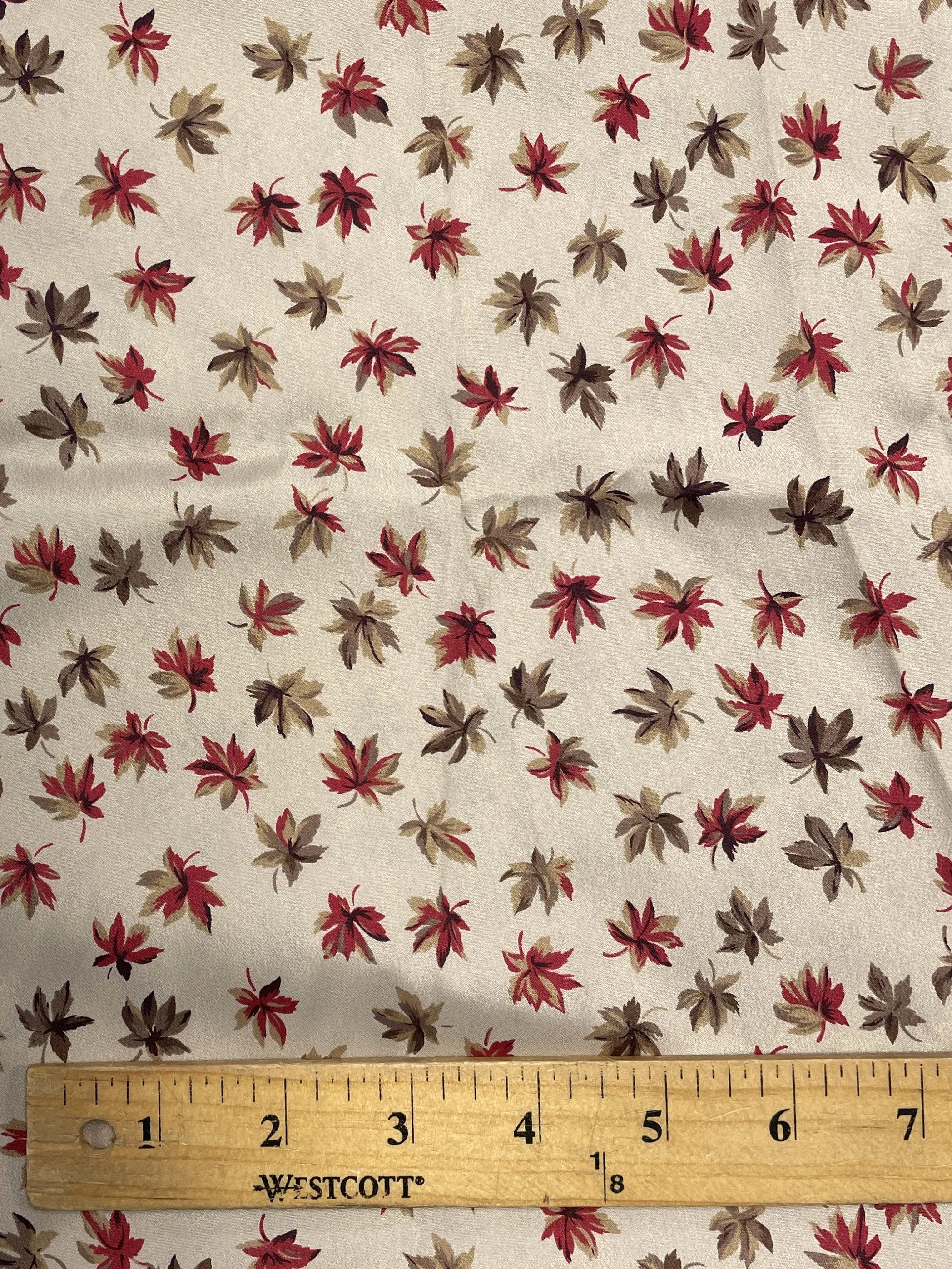3 1/2 YD Polyester Vintage - Beige with Red and Brown Fall Leaves