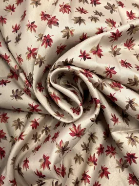 3 1/2 YD Polyester Vintage - Beige with Red and Brown Fall Leaves