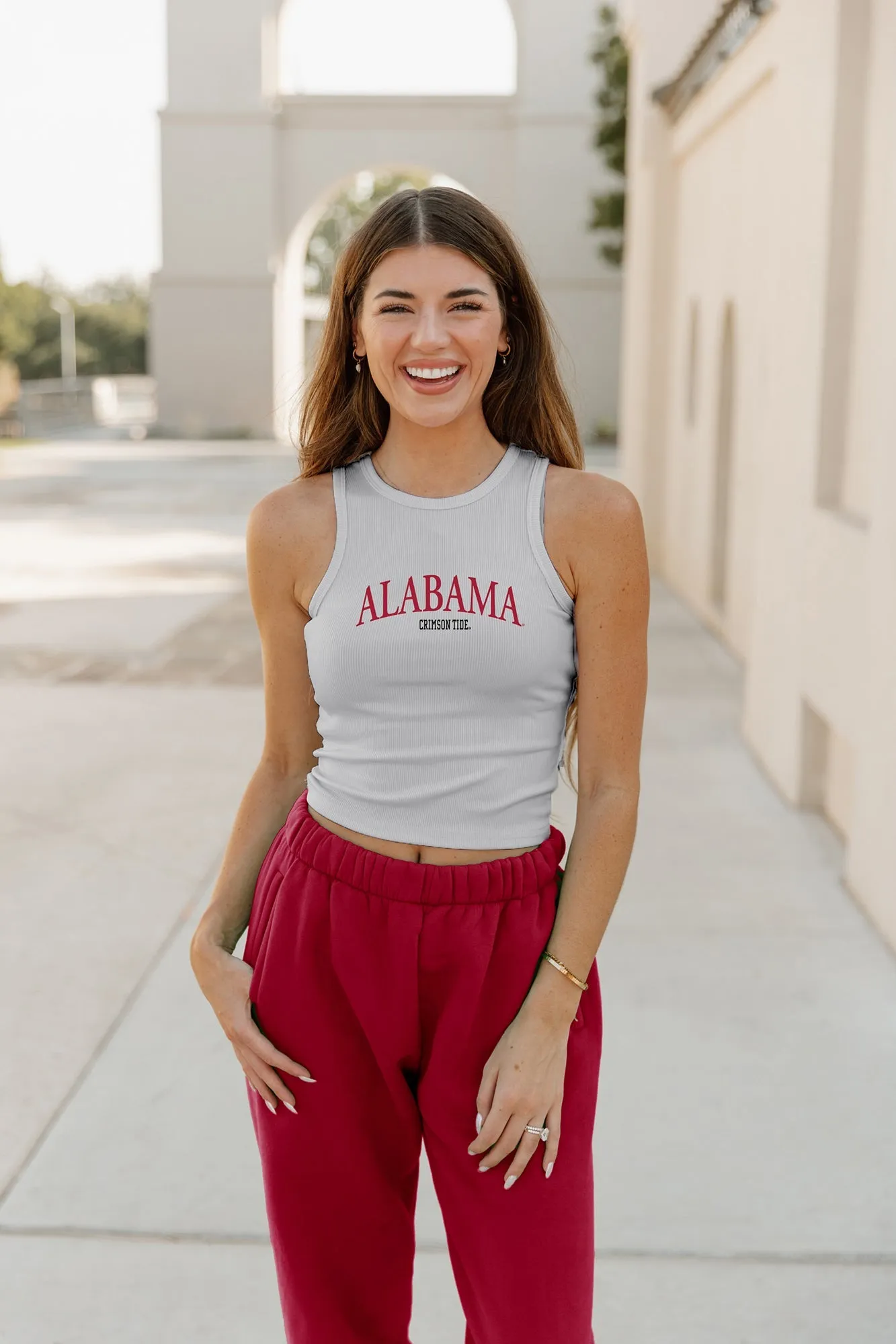 ALABAMA CRIMSON TIDE PLAY THE FIELD ESSENTIAL RIBBED CROP TANK BY MADI PREWETT TROUTT