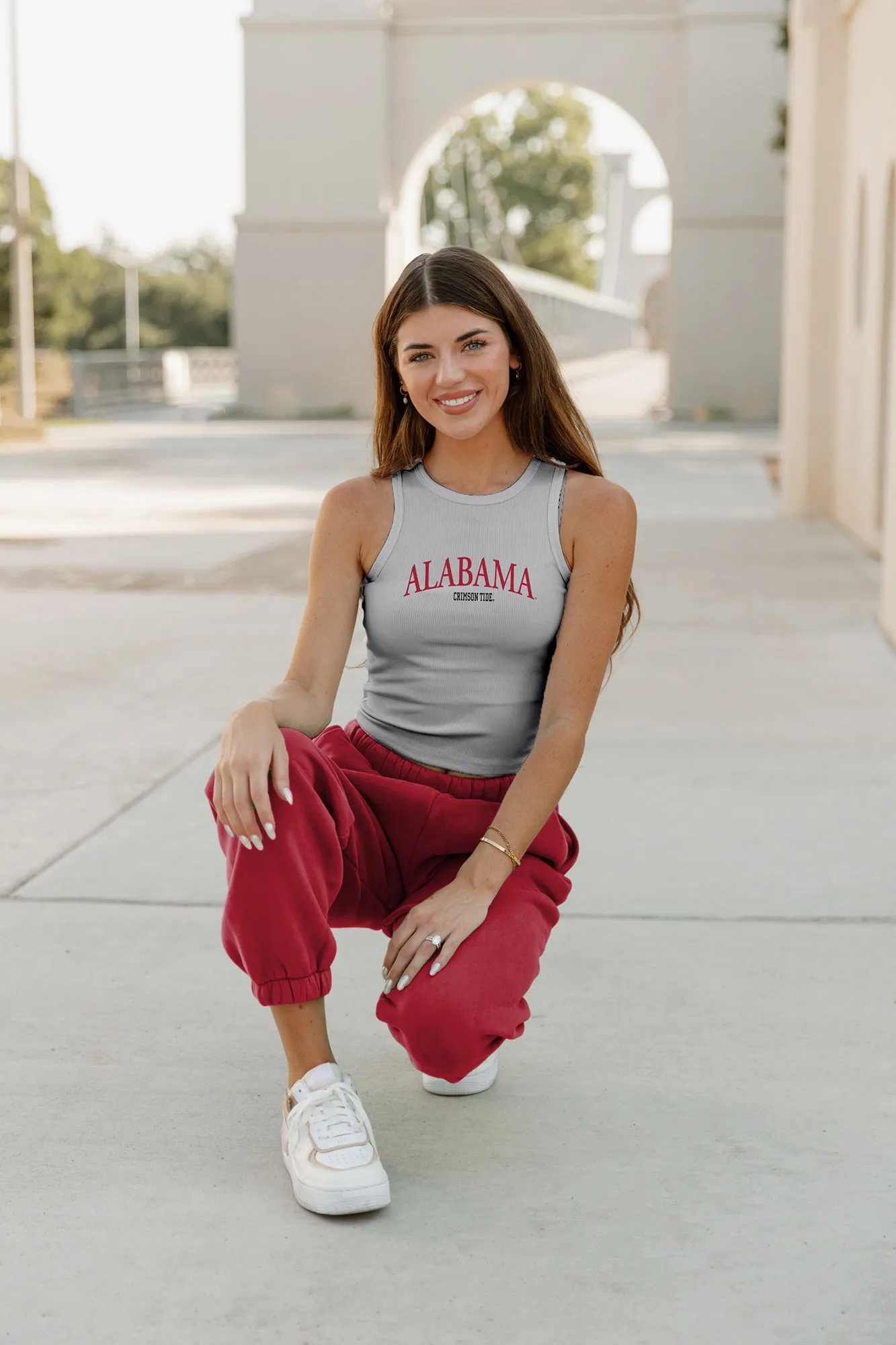 ALABAMA CRIMSON TIDE PLAY THE FIELD ESSENTIAL RIBBED CROP TANK BY MADI PREWETT TROUTT