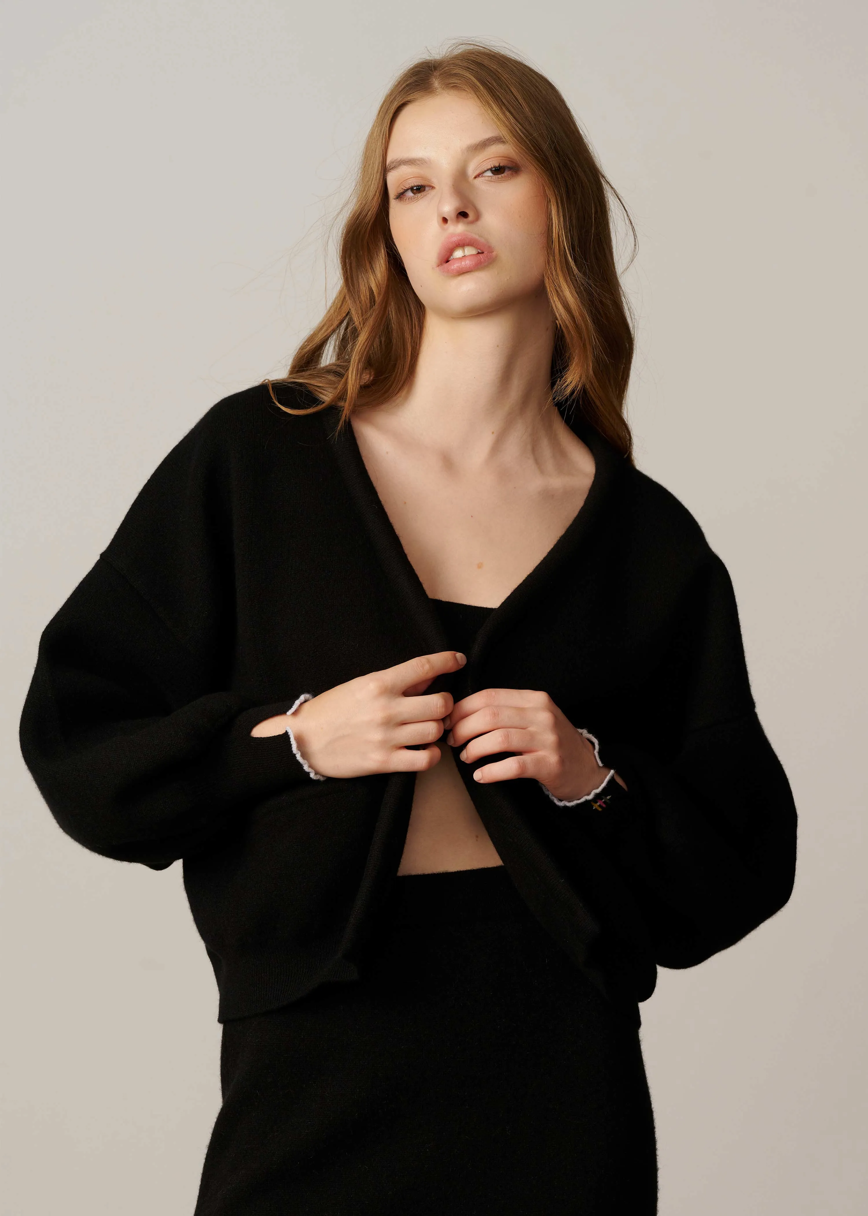 Anne Handmade Embellished Cardigan - Black