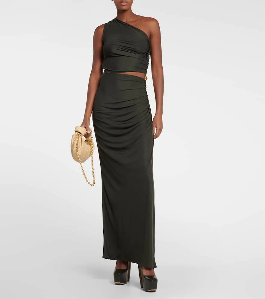 Bottega Veneta One-shoulder ruched jersey cutout gown