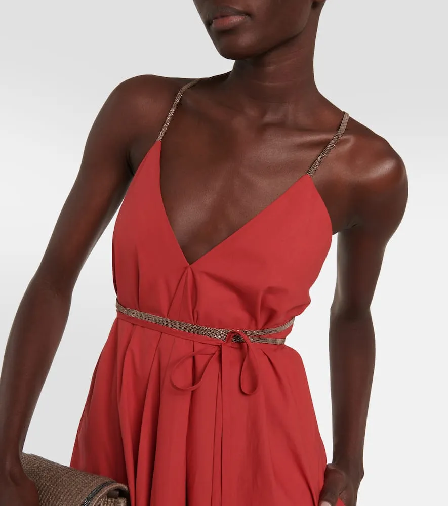 Brunello Cucinelli Belted cotton poplin maxi dress