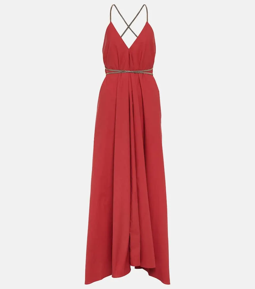 Brunello Cucinelli Belted cotton poplin maxi dress