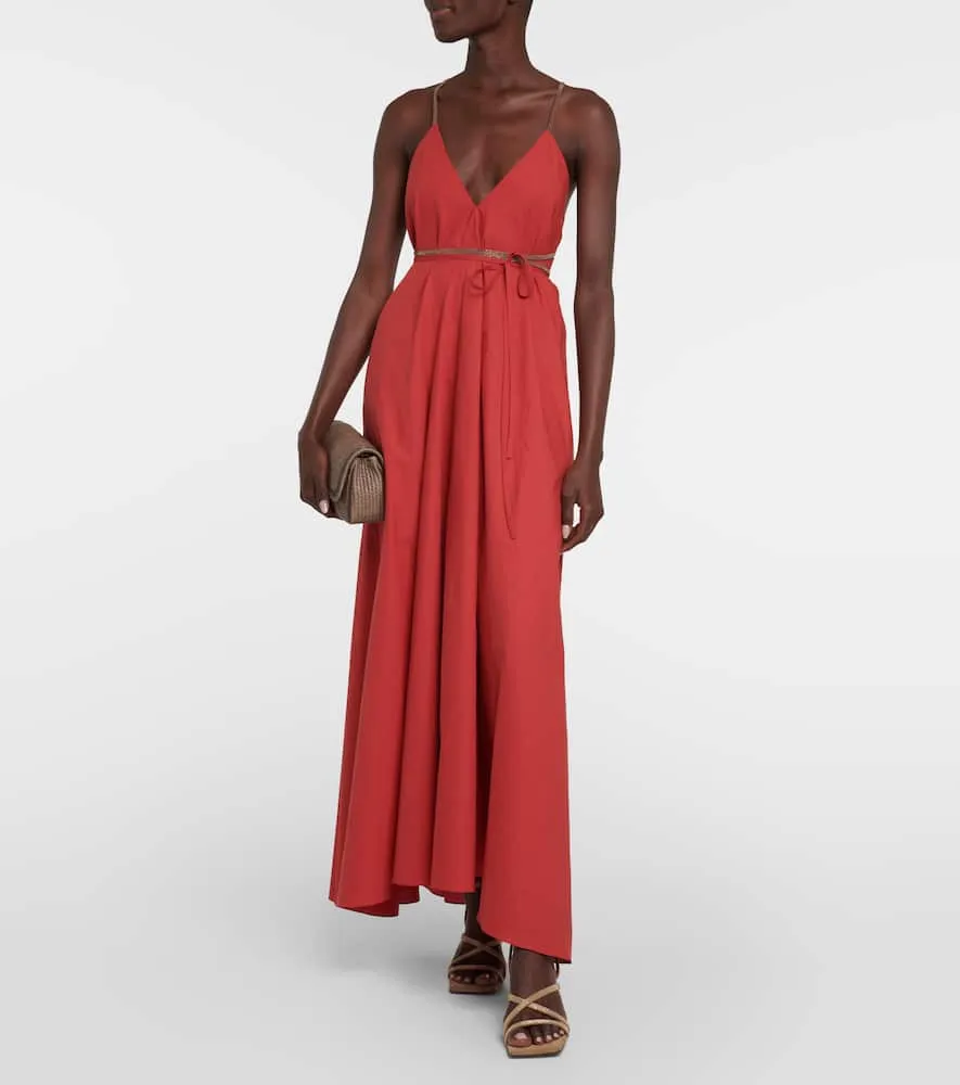 Brunello Cucinelli Belted cotton poplin maxi dress