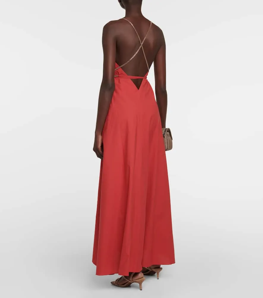 Brunello Cucinelli Belted cotton poplin maxi dress
