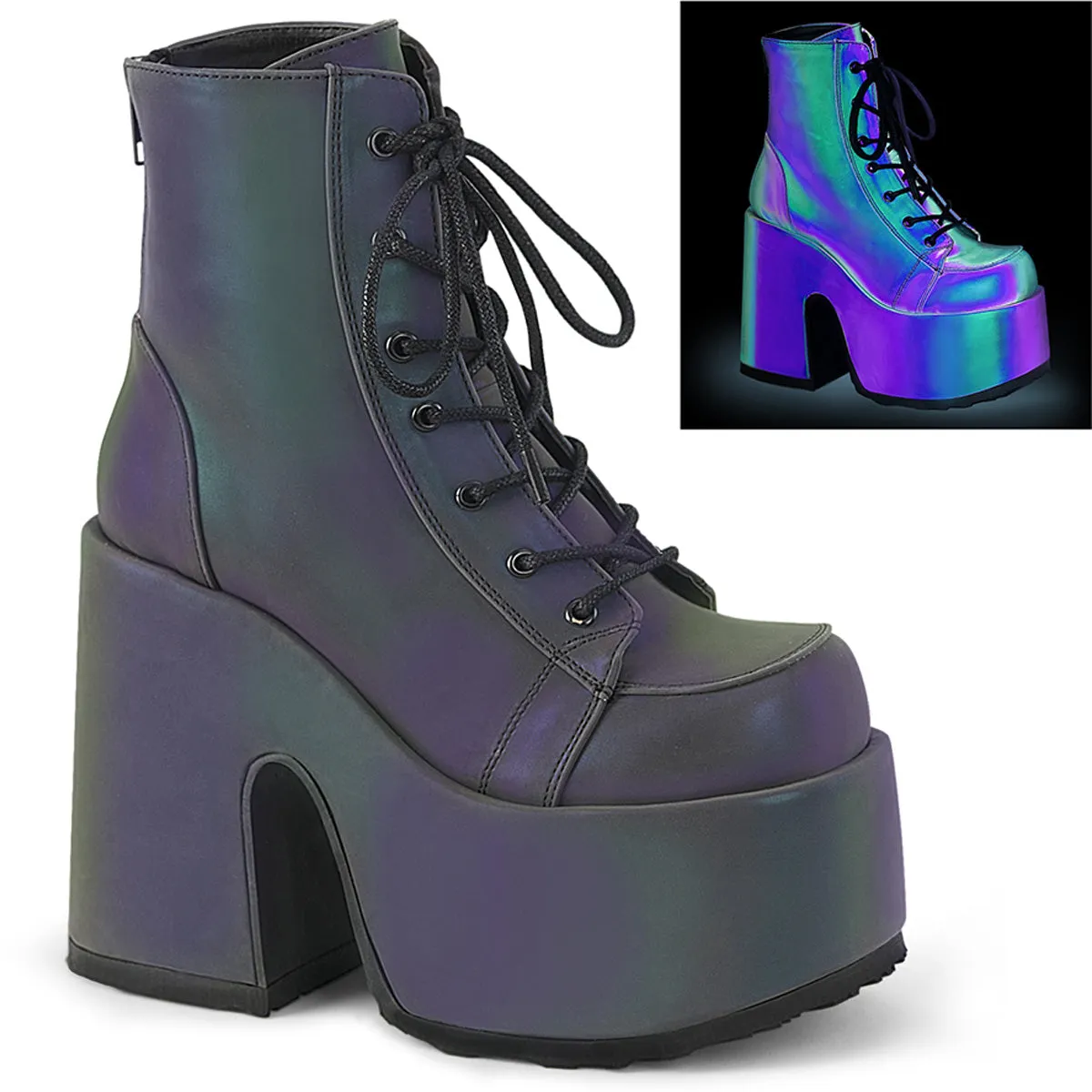 Camel 203 Multi Reflective Lace Up Goth Platform Ankle Boots  - Demonia Direct