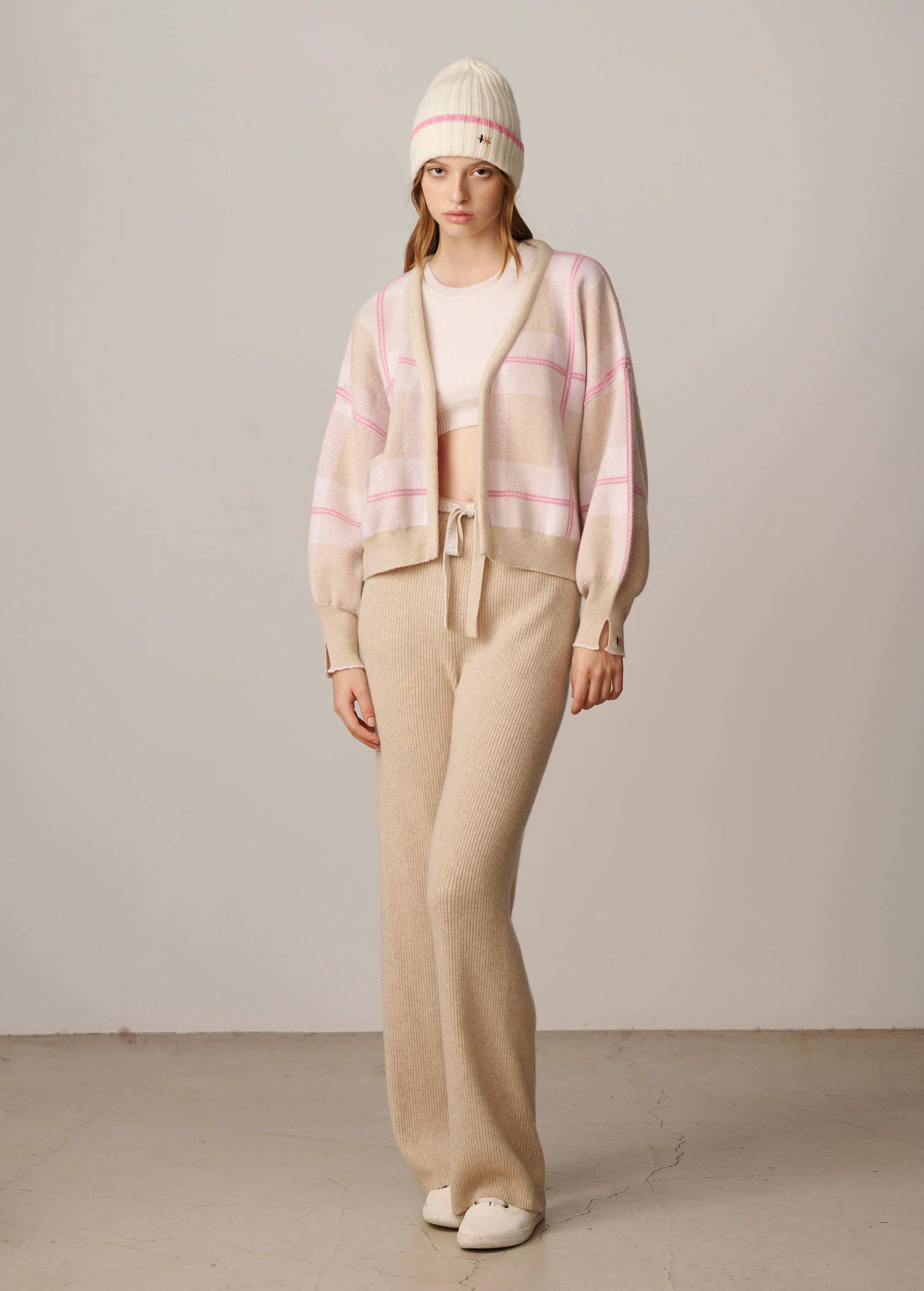 Charlotte Checked Cardigan - Beige