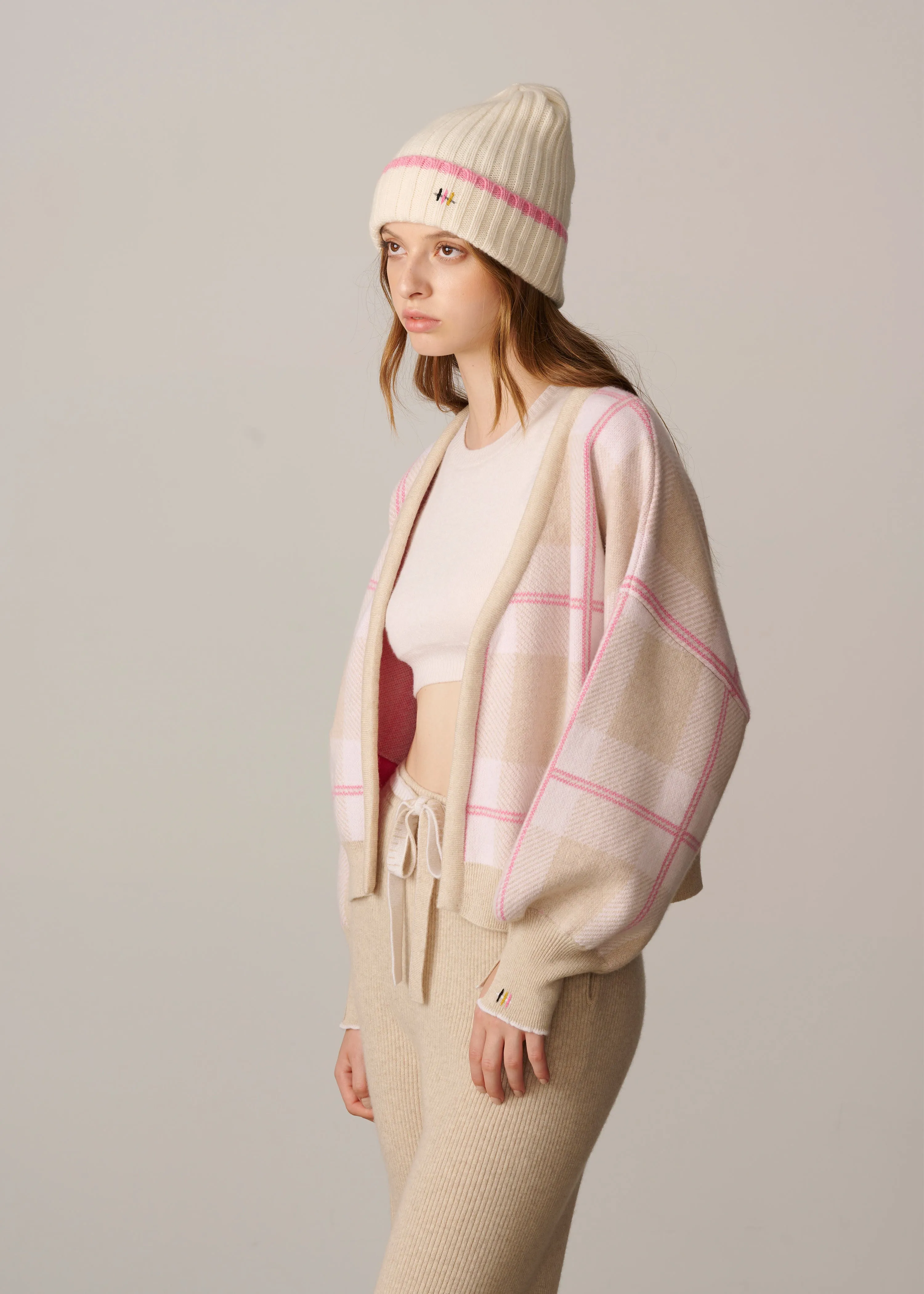 Charlotte Checked Cardigan - Beige