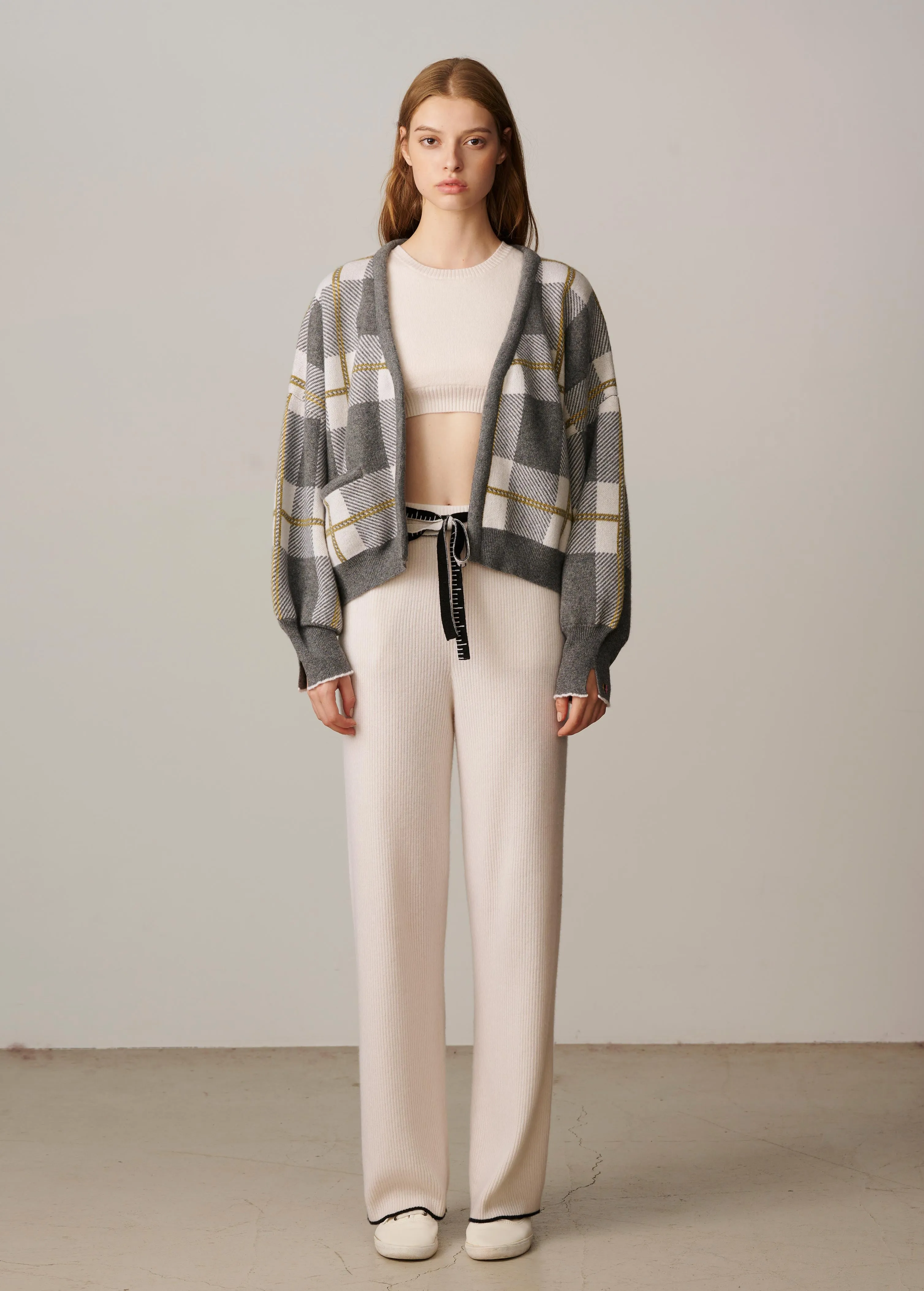 Charlotte Checked Cardigan - Grey