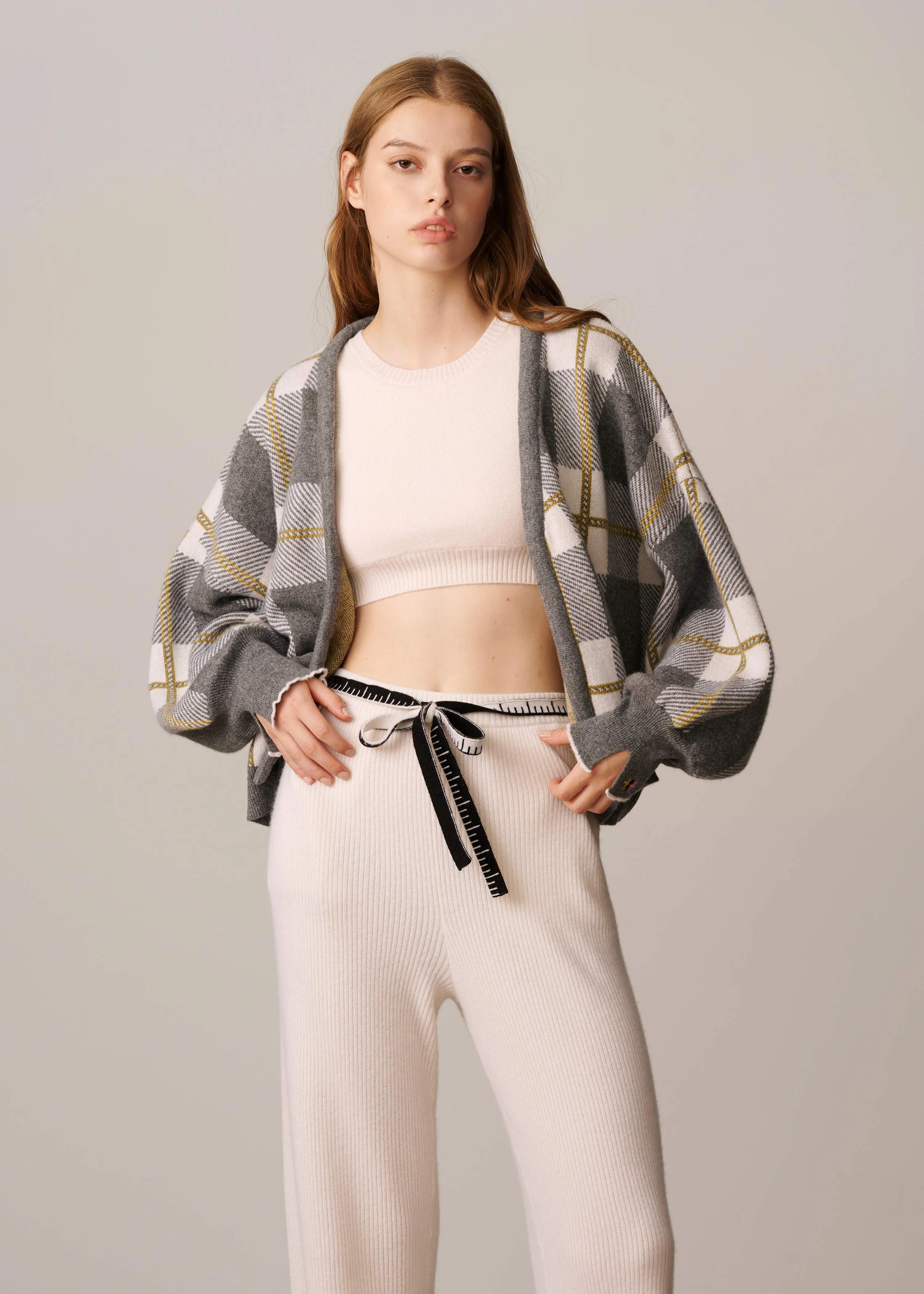 Charlotte Checked Cardigan - Grey