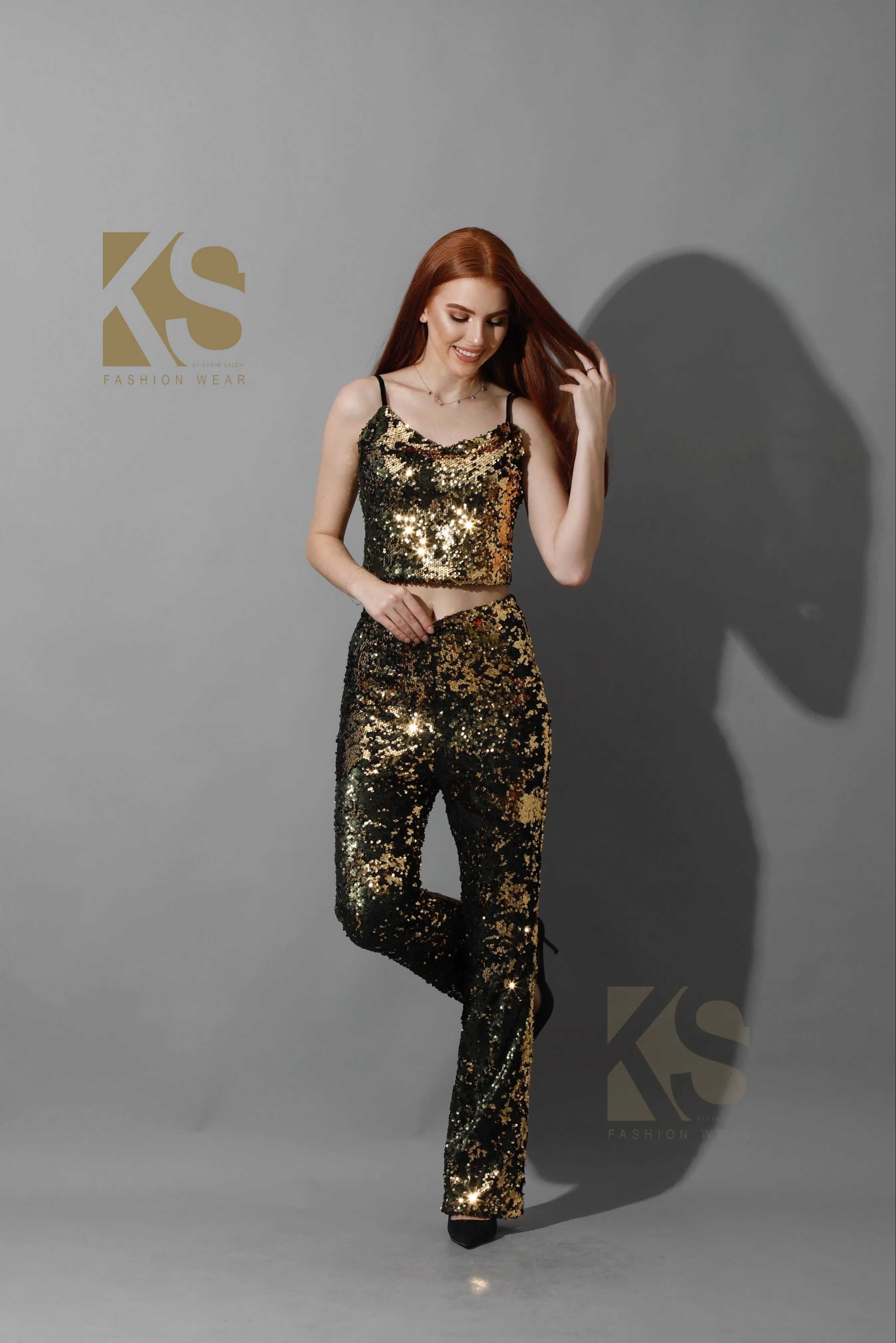 Co-Ord Sequins Top & Trousers Set