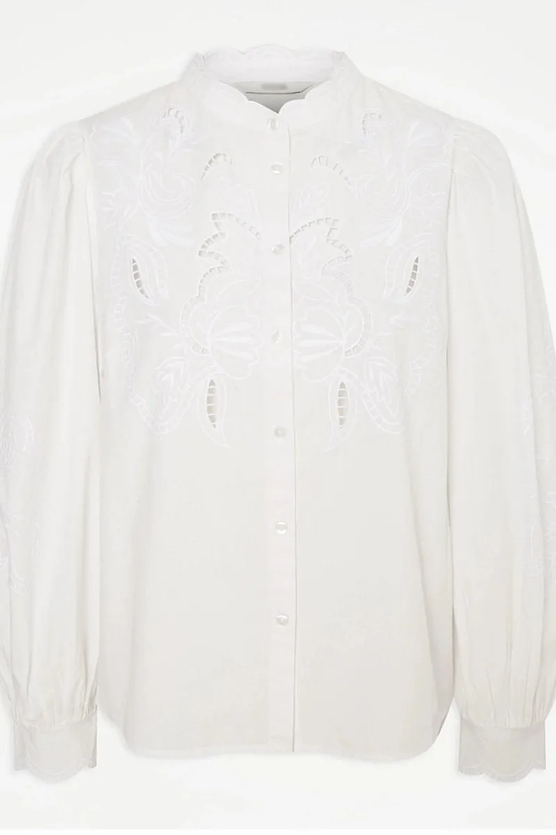 Famous Store White Embroidered Shirt