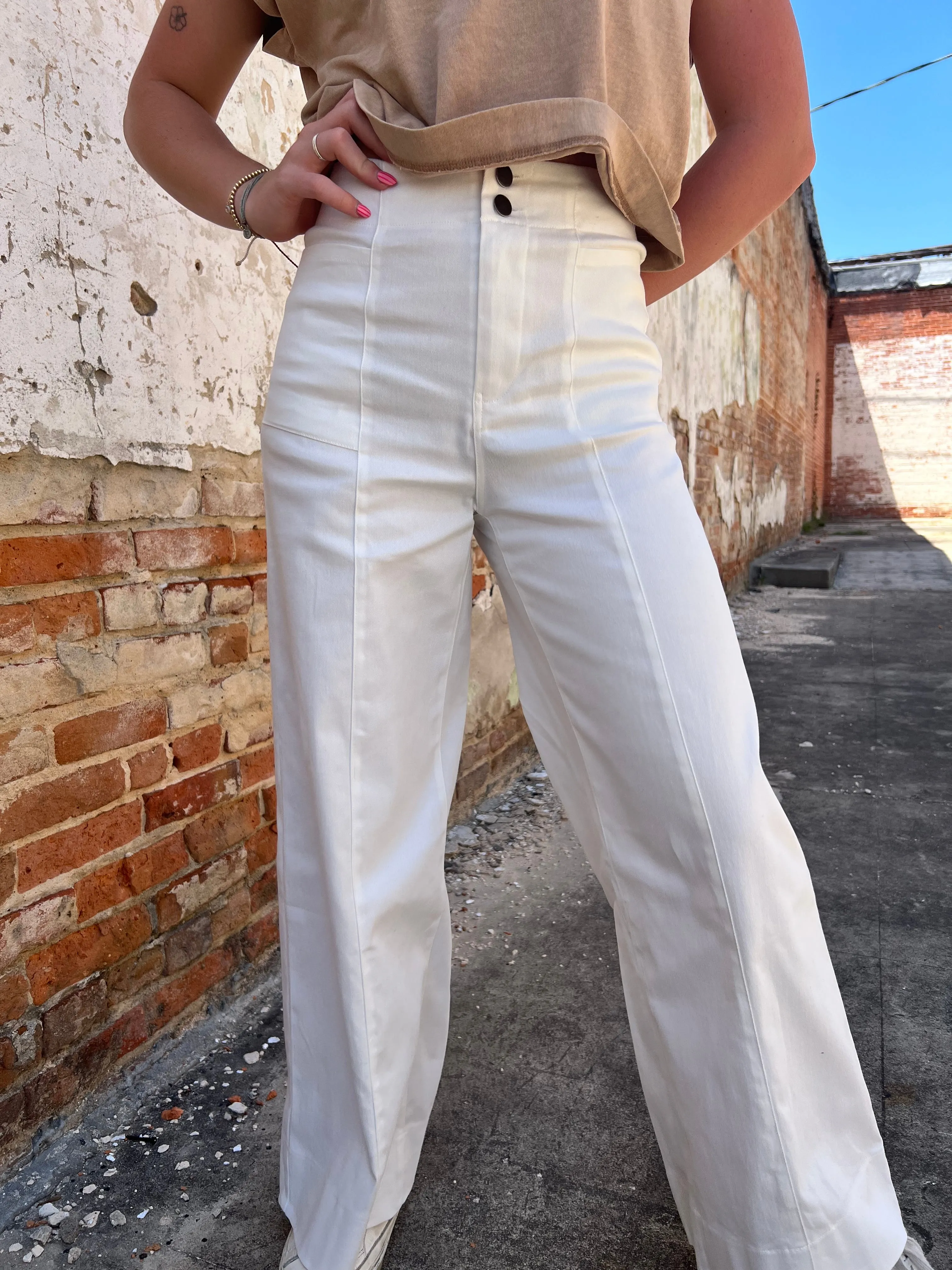 Fiona Wide Leg Full Length Stretchy Cotton Twill Pants