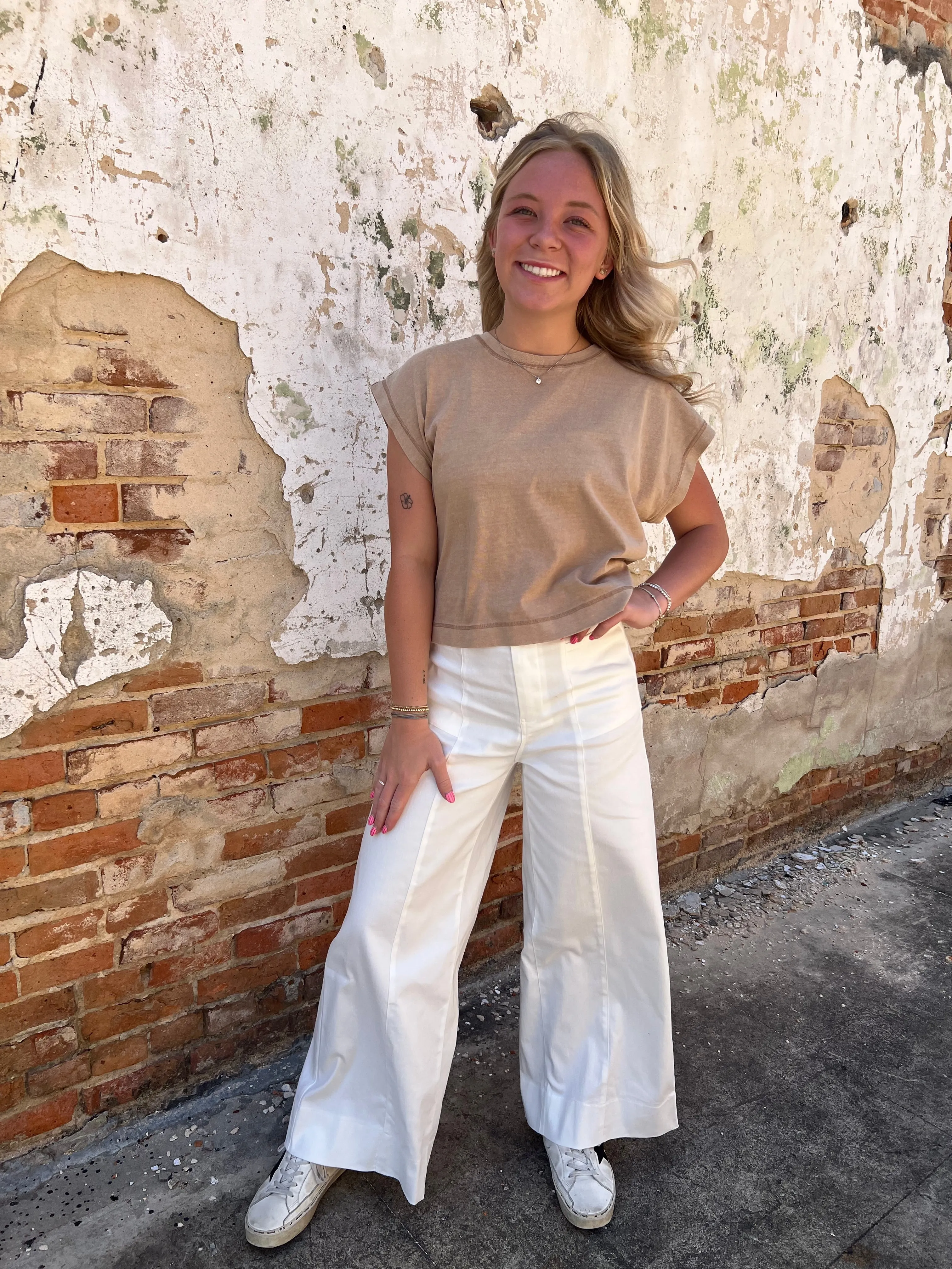 Fiona Wide Leg Full Length Stretchy Cotton Twill Pants