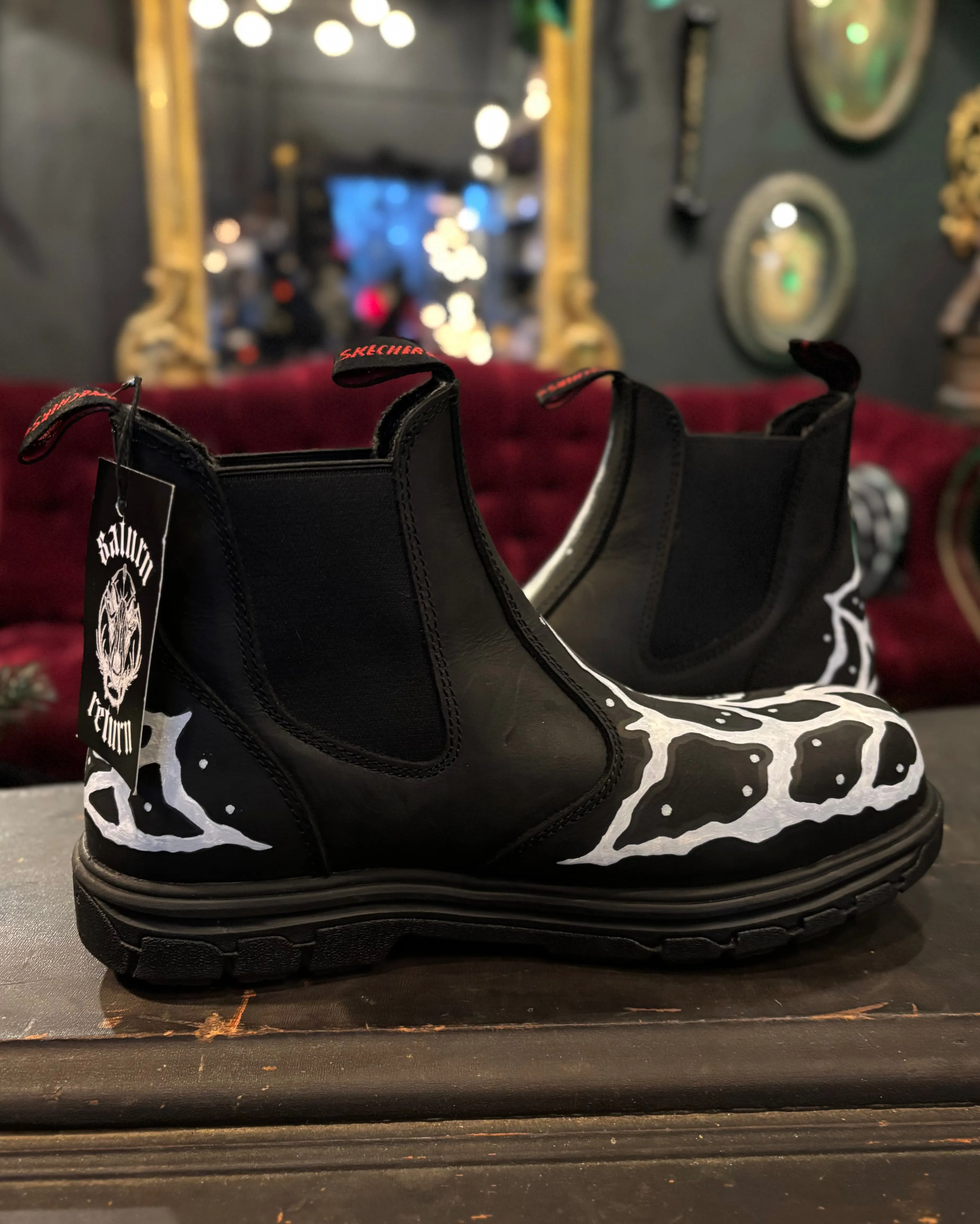 HEXXCROW Hand-Painted Spider Web Cybersigilism Style Black Leather Chelsea Boots Men’s Size 8