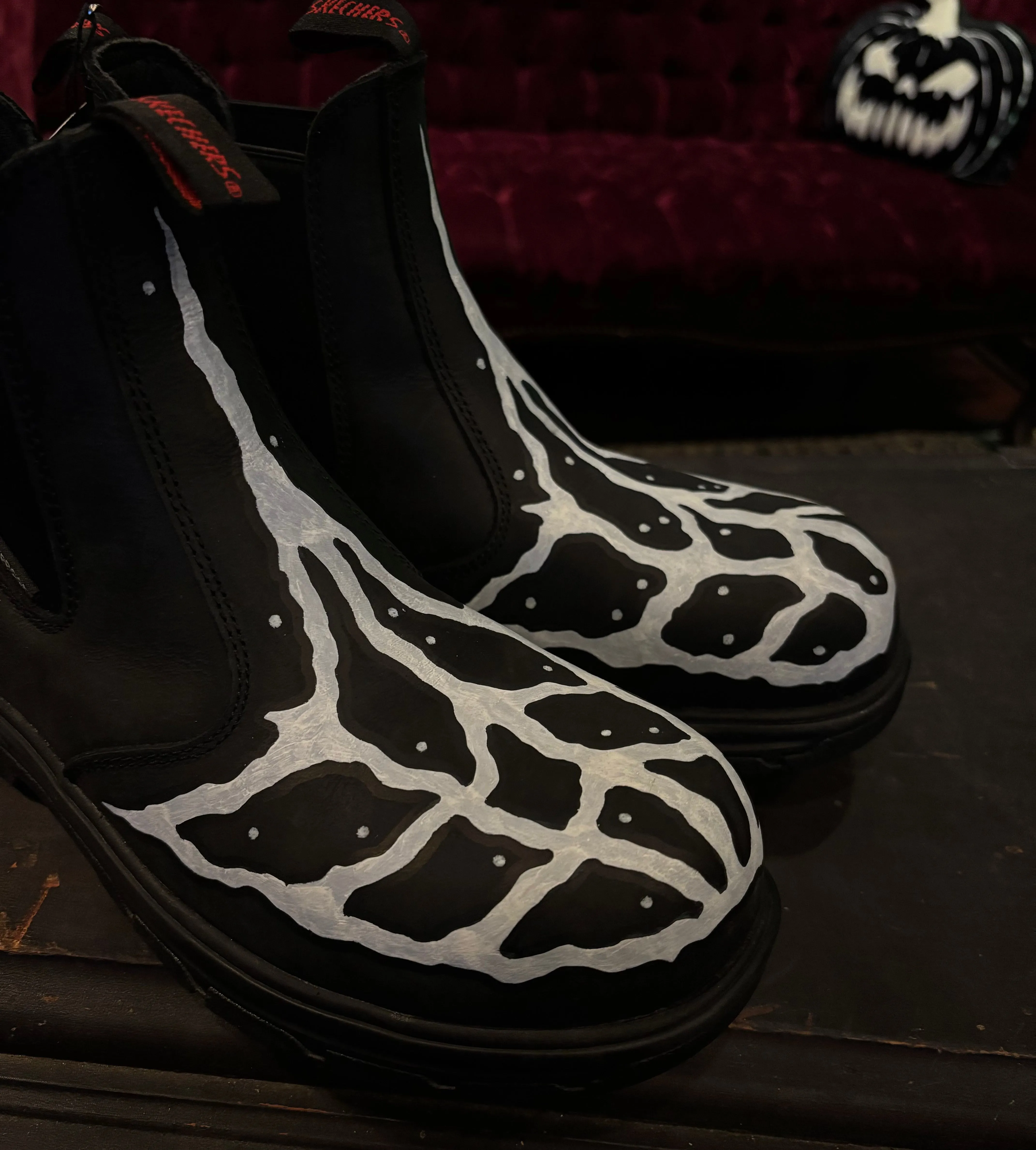 HEXXCROW Hand-Painted Spider Web Cybersigilism Style Black Leather Chelsea Boots Men’s Size 8