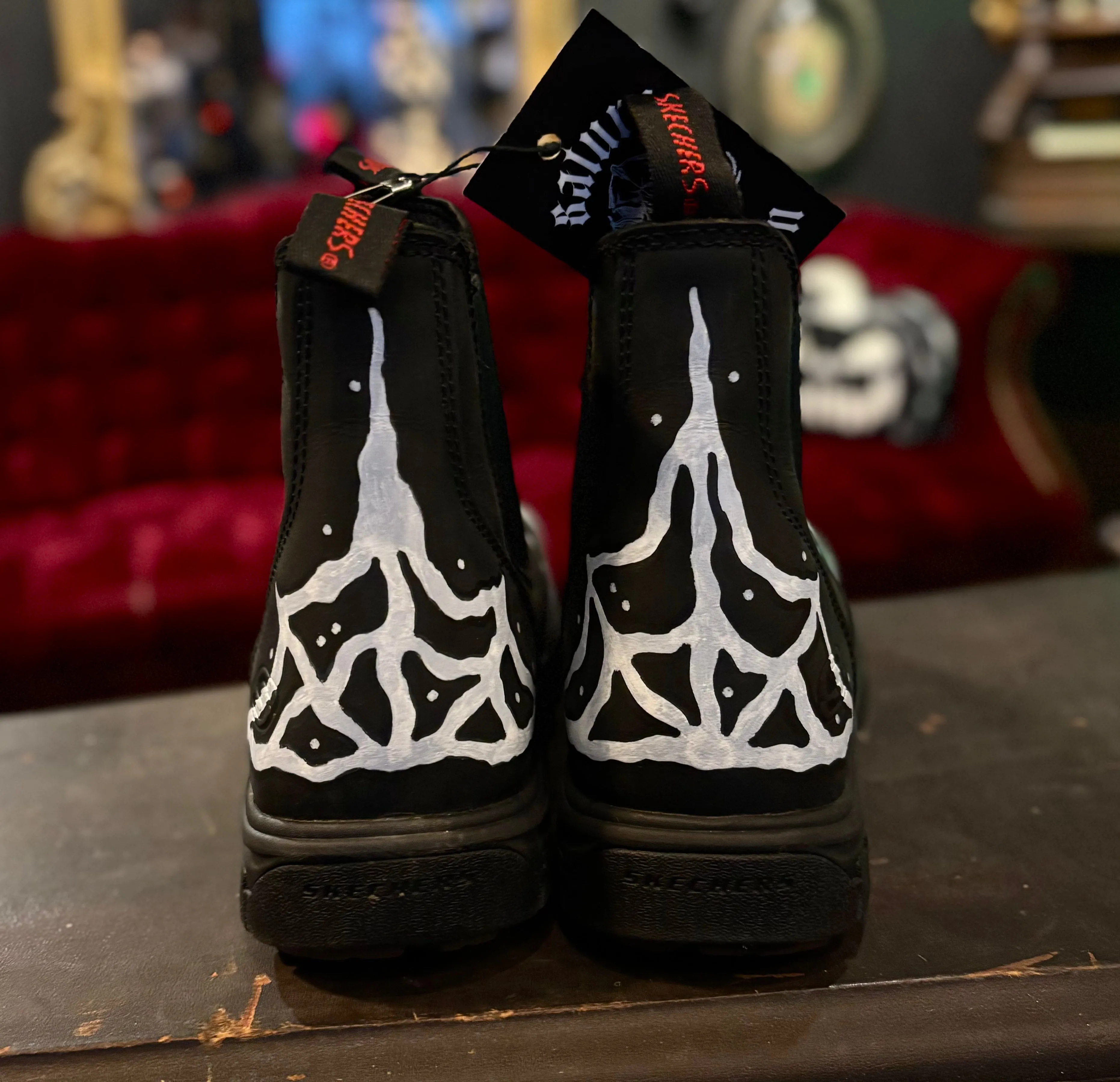 HEXXCROW Hand-Painted Spider Web Cybersigilism Style Black Leather Chelsea Boots Men’s Size 8