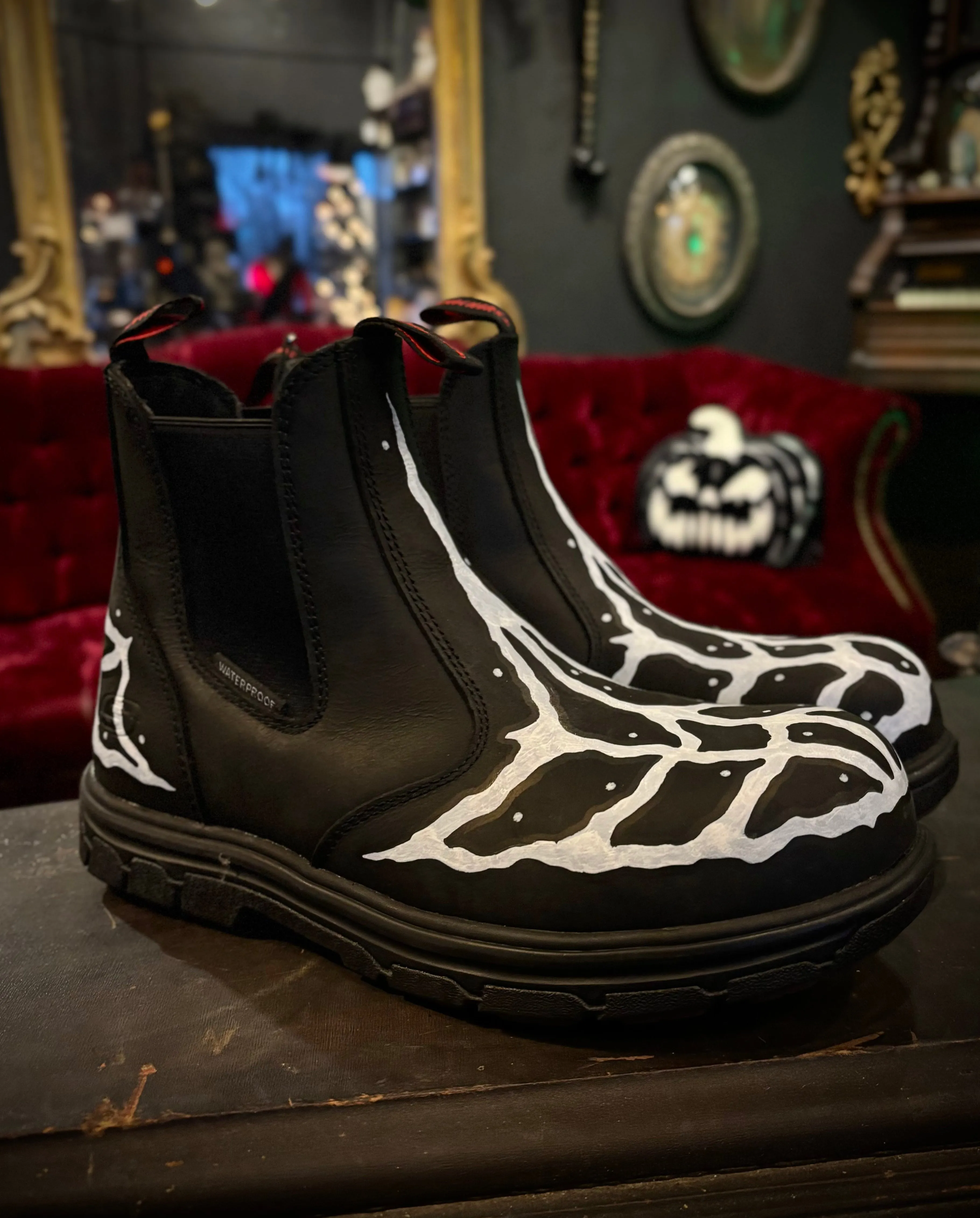 HEXXCROW Hand-Painted Spider Web Cybersigilism Style Black Leather Chelsea Boots Men’s Size 8