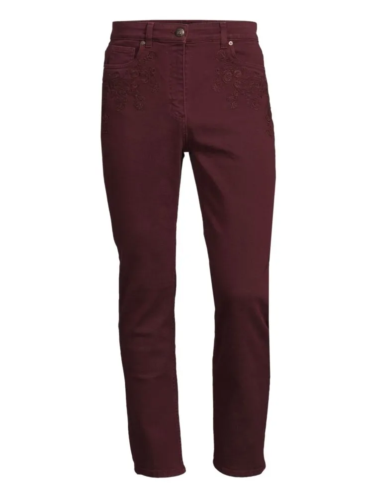 High-waisted jeans with Etro embroidery, burgundy