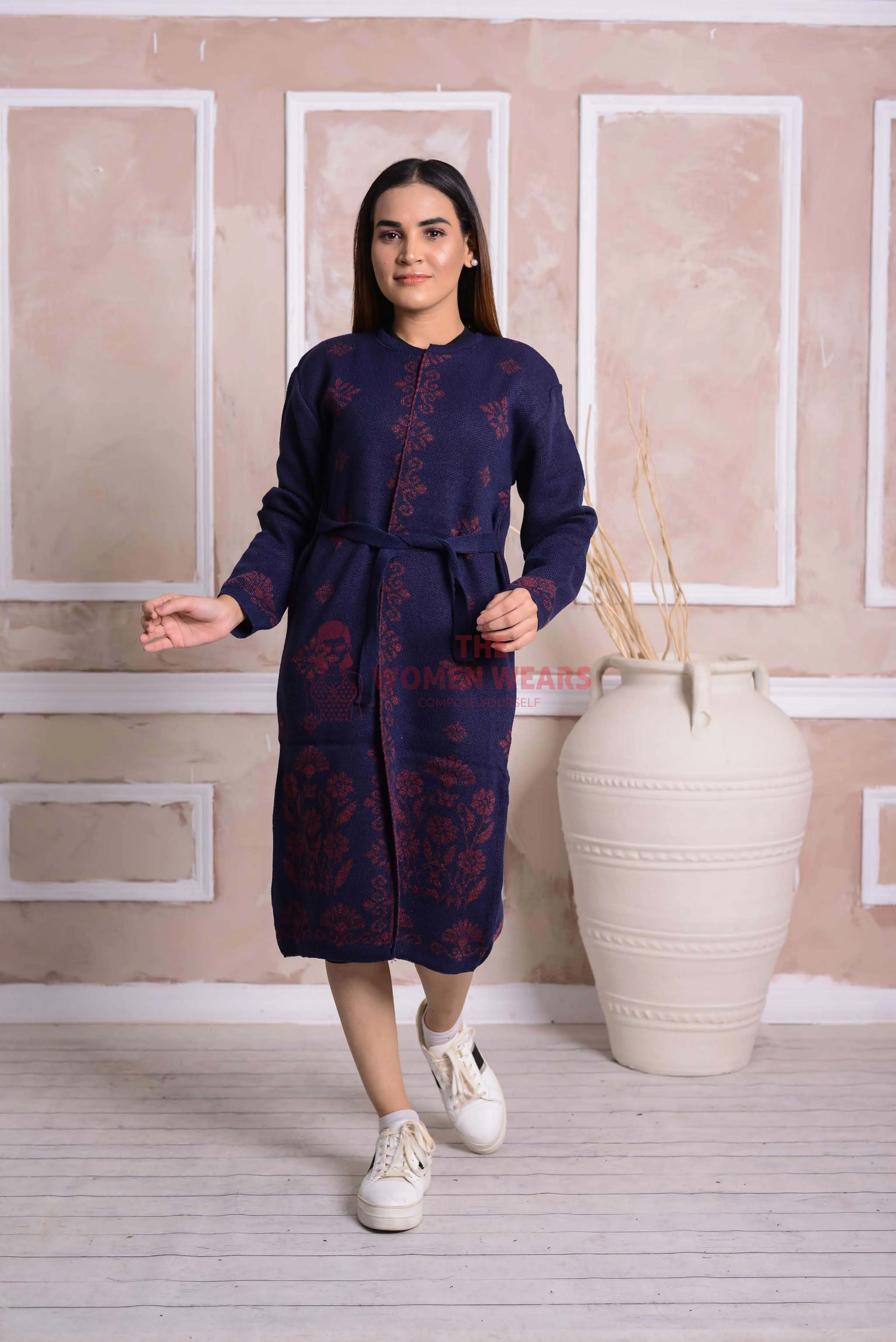 Imported Front Open Ebony Clay Cozy Belted Cardigan Sweater - (CGN35)
