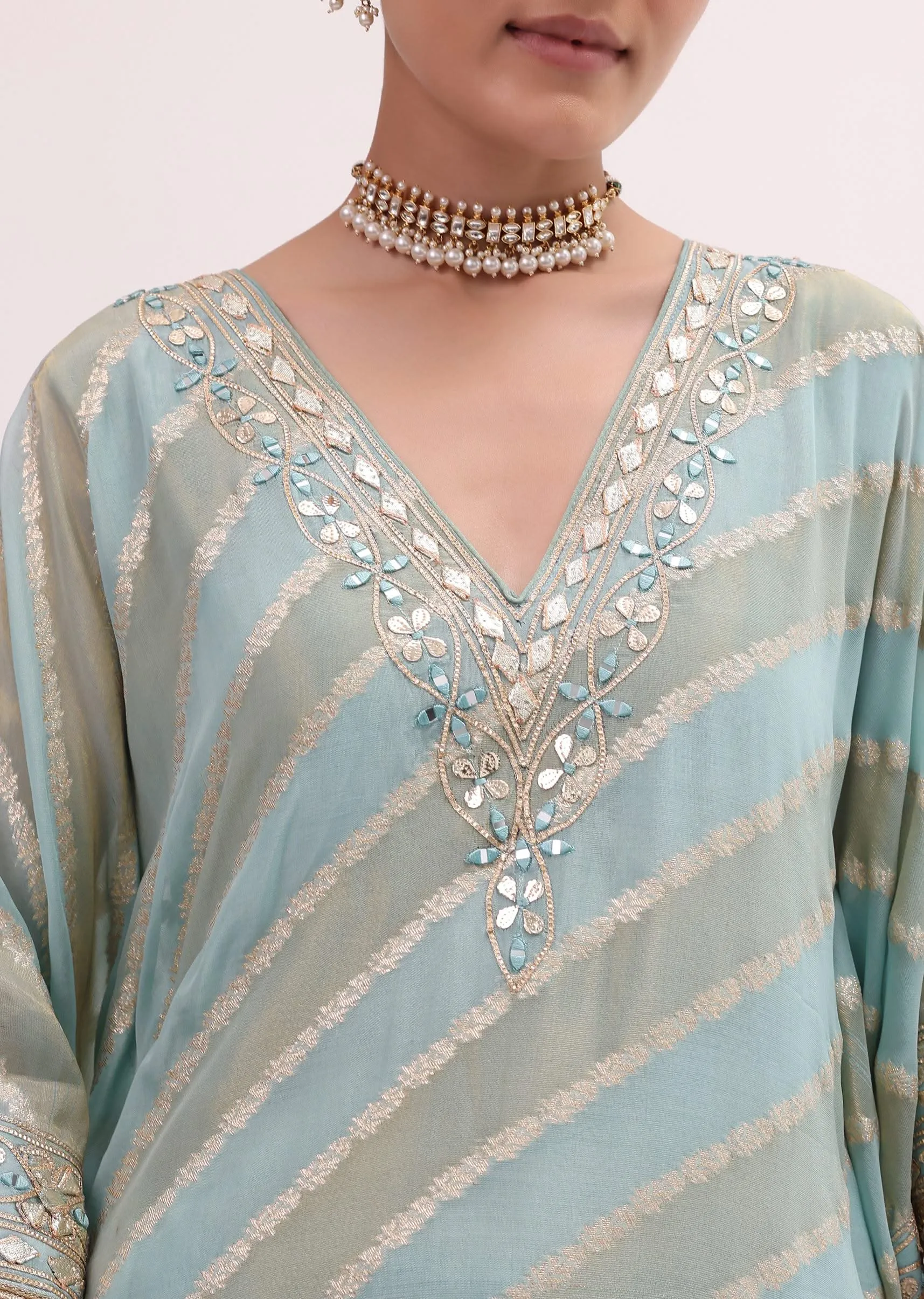 Mint Blue Chanderi Kaftan Kurta Pant