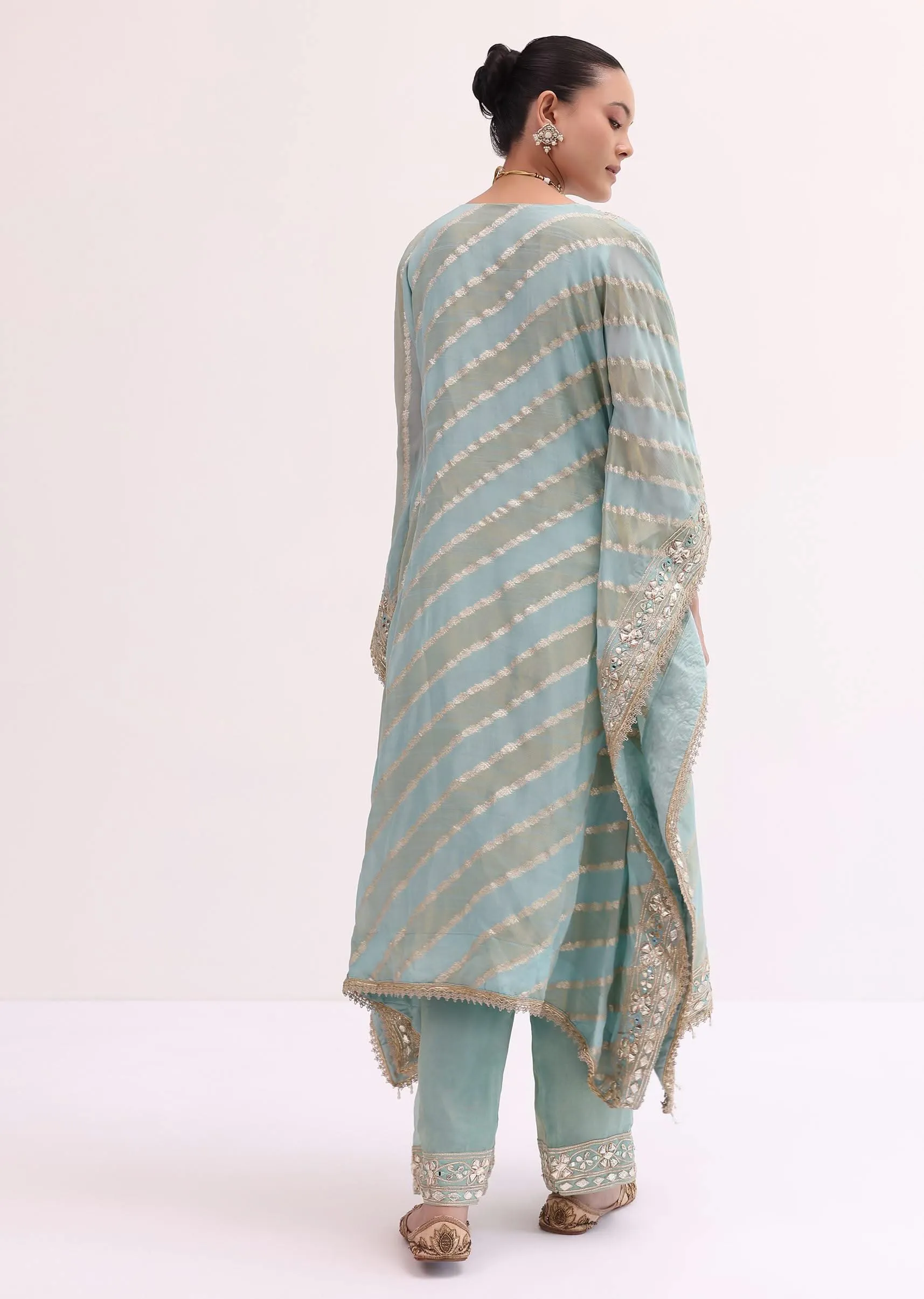 Mint Blue Chanderi Kaftan Kurta Pant