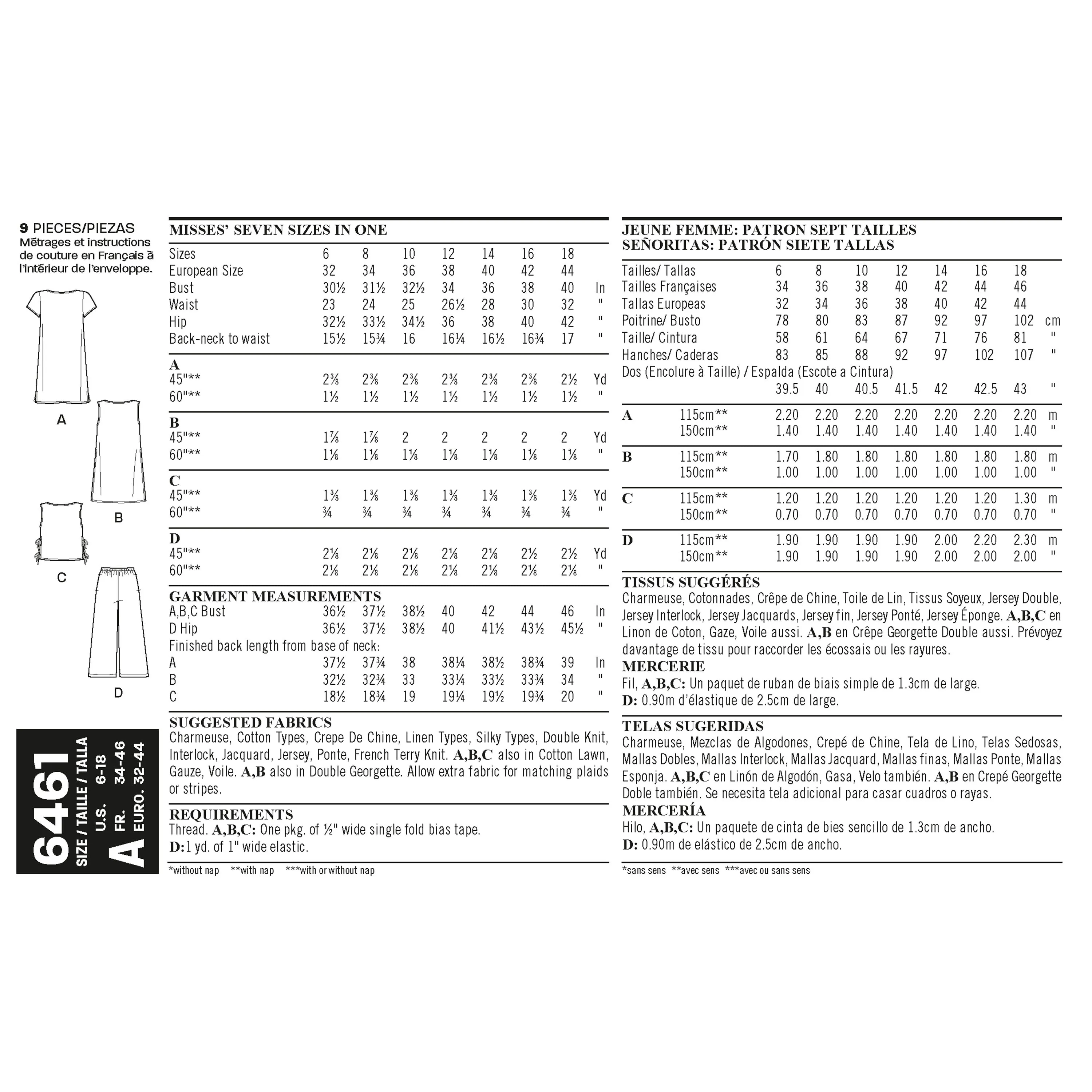 New Look Sewing Pattern 6461 - Misses' Dress, Tunic, Top and Cropped Pants