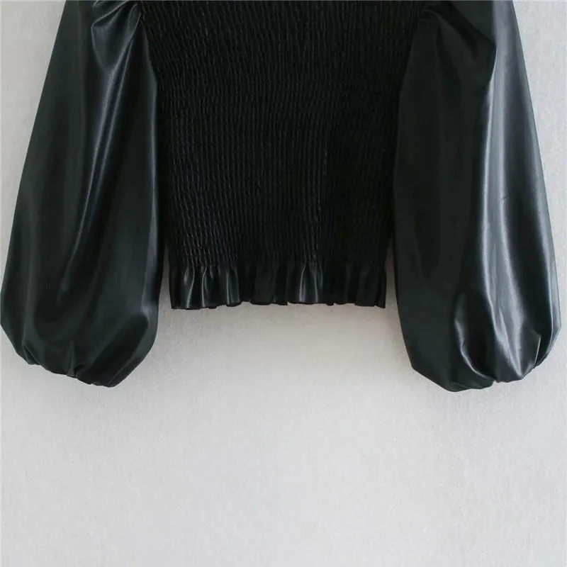 VEGAN SMOCKED BLOUSE
