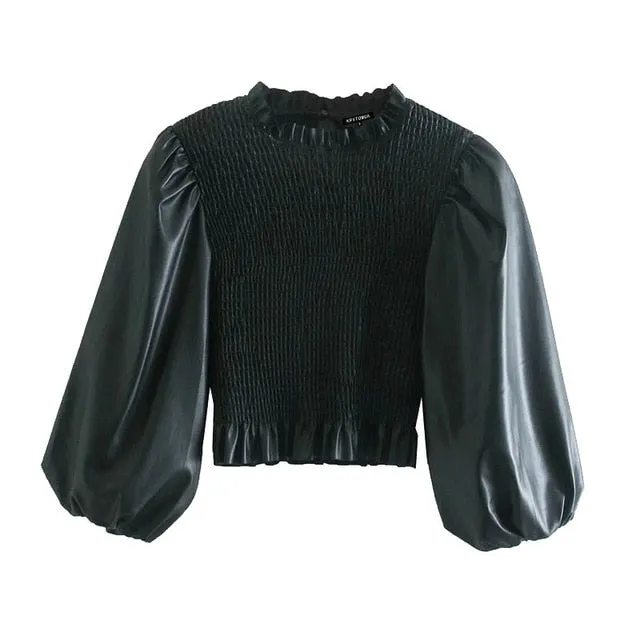VEGAN SMOCKED BLOUSE