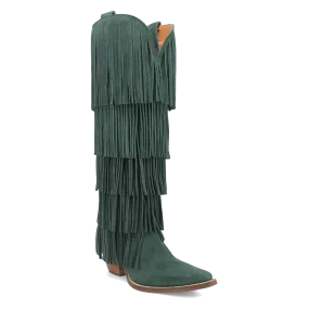 Wild Child Green Suede Leather Fringe Boots (DS)