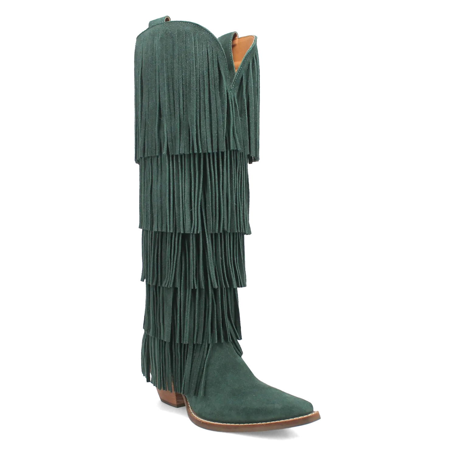 Wild Child Green Suede Leather Fringe Boots (DS)