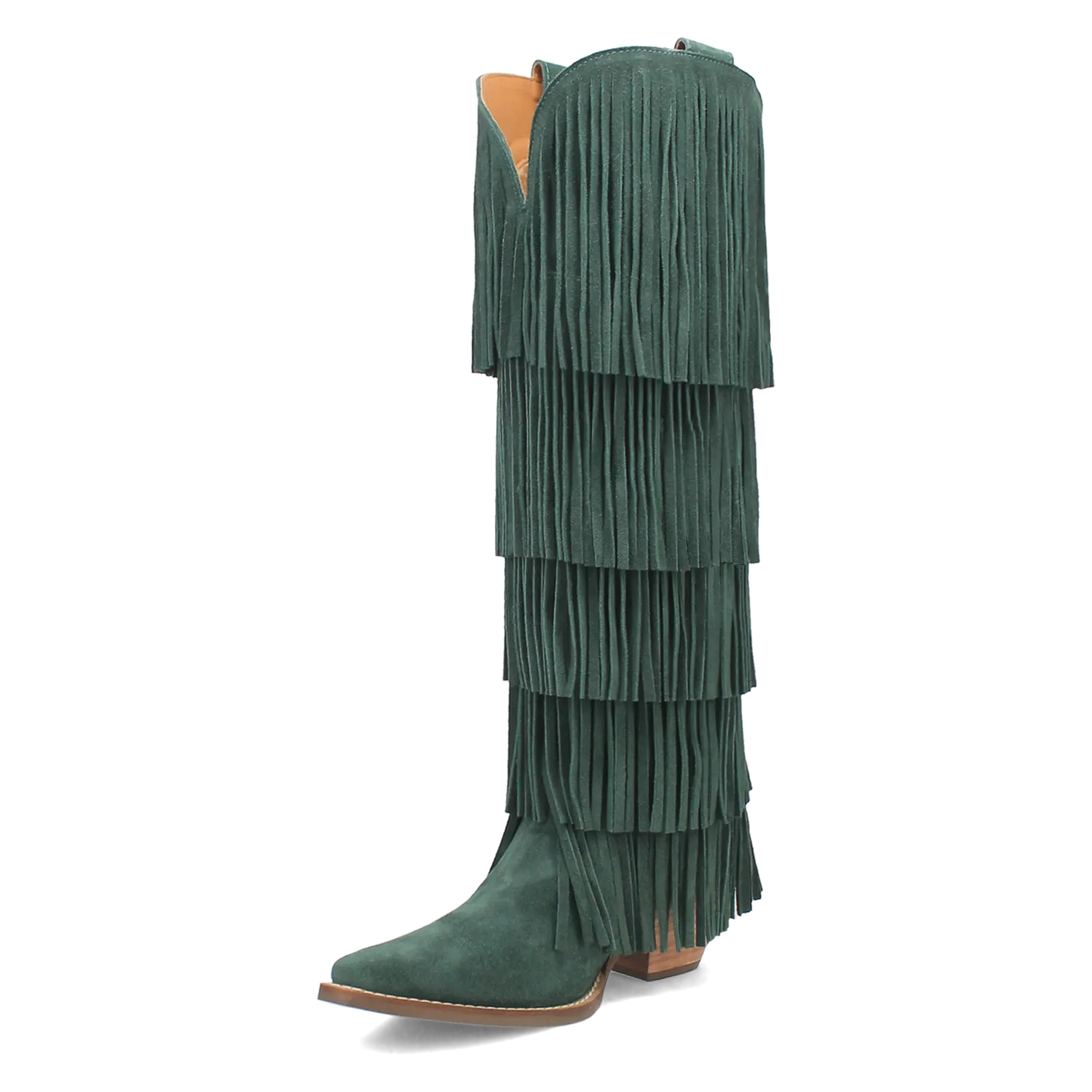 Wild Child Green Suede Leather Fringe Boots (DS)