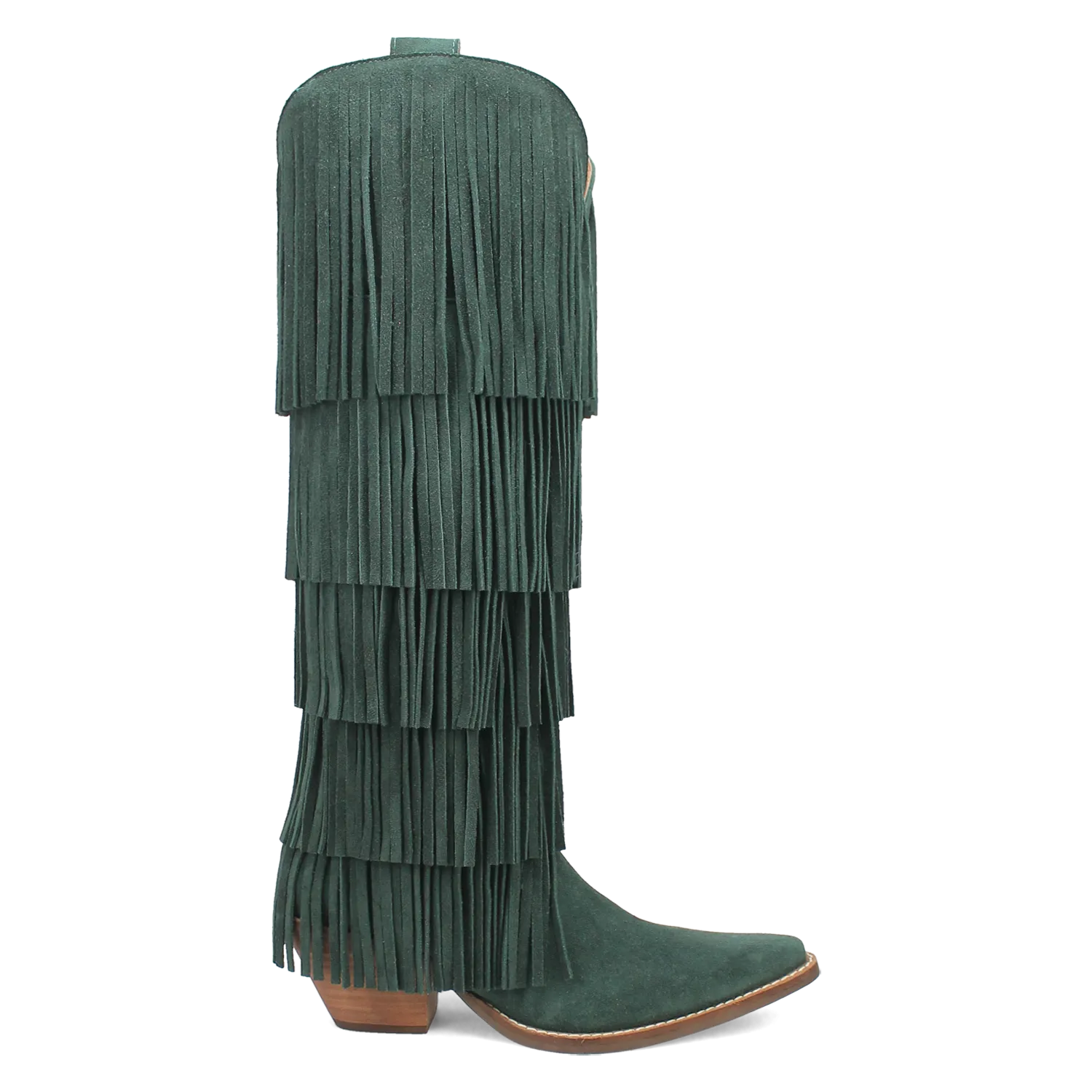 Wild Child Green Suede Leather Fringe Boots (DS)