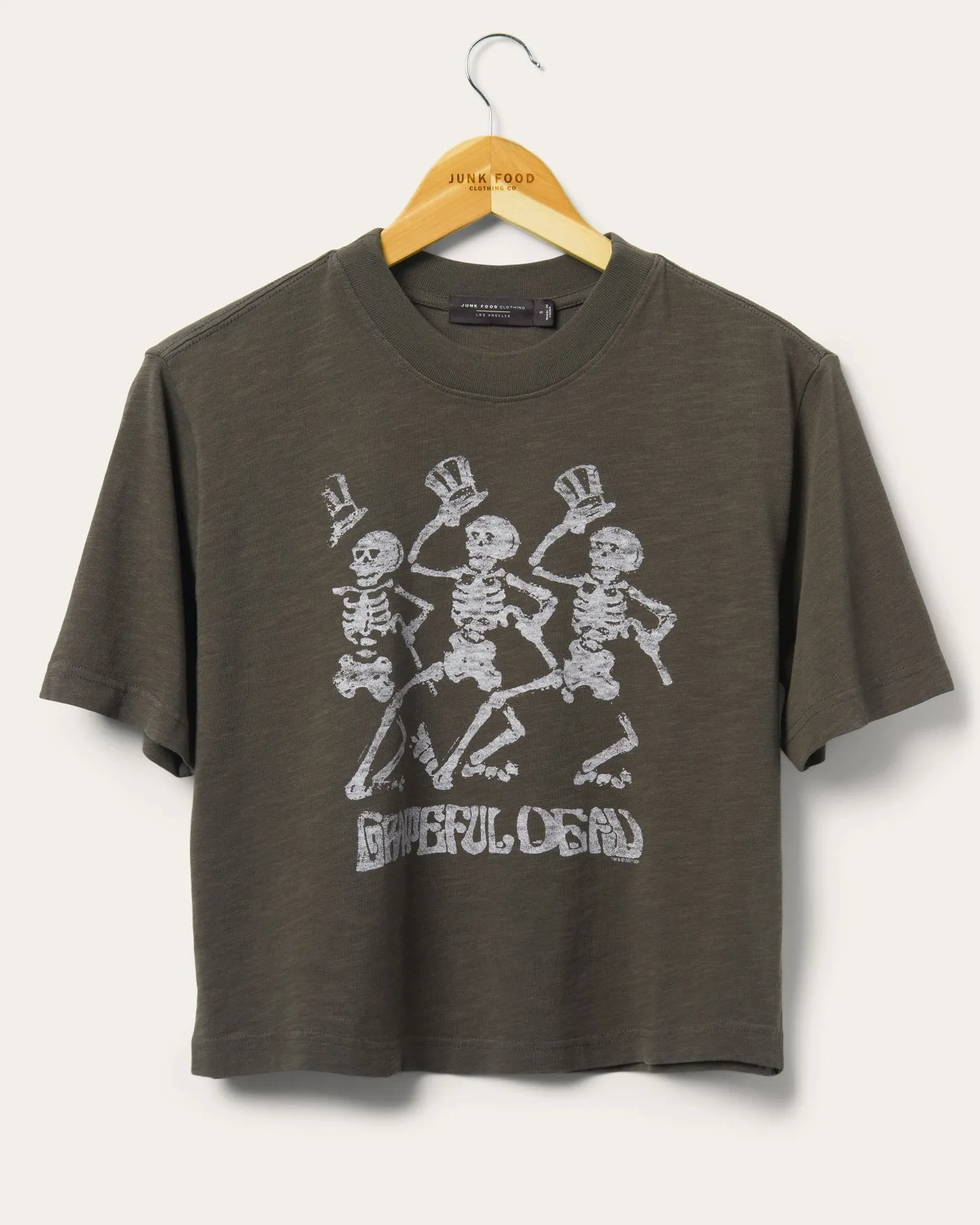Women's Grateful Dead Dancing Skeletons Crop Mock Neck Tee