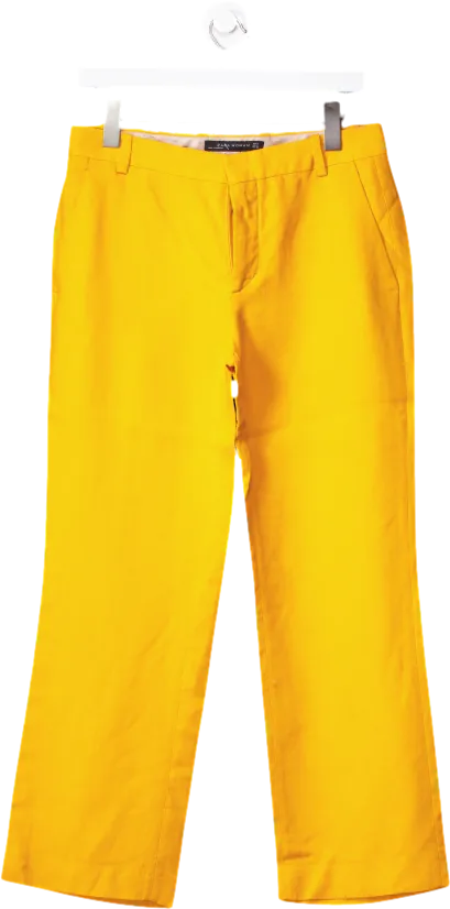 ZARA Orange Linen Blend Straight Cropped Trousers UK S